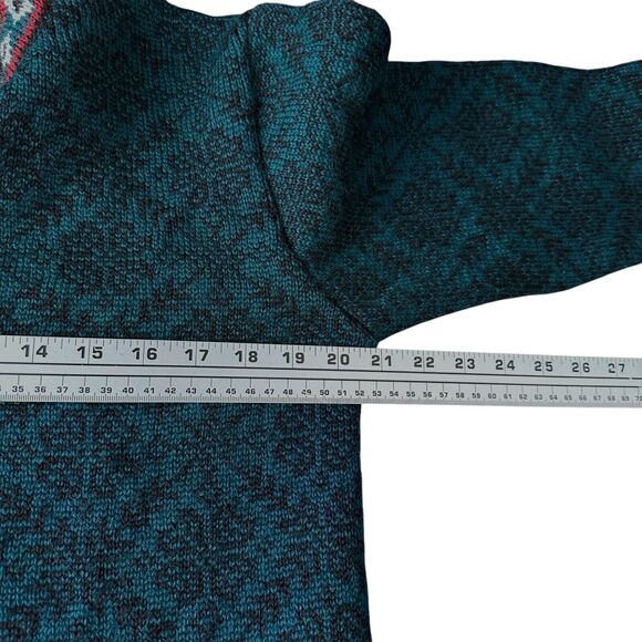 LL Bean Cardigan Sweater Women’s Small Green Nordic Fair Isle Merino Wool Knit - Picture 7 of 9